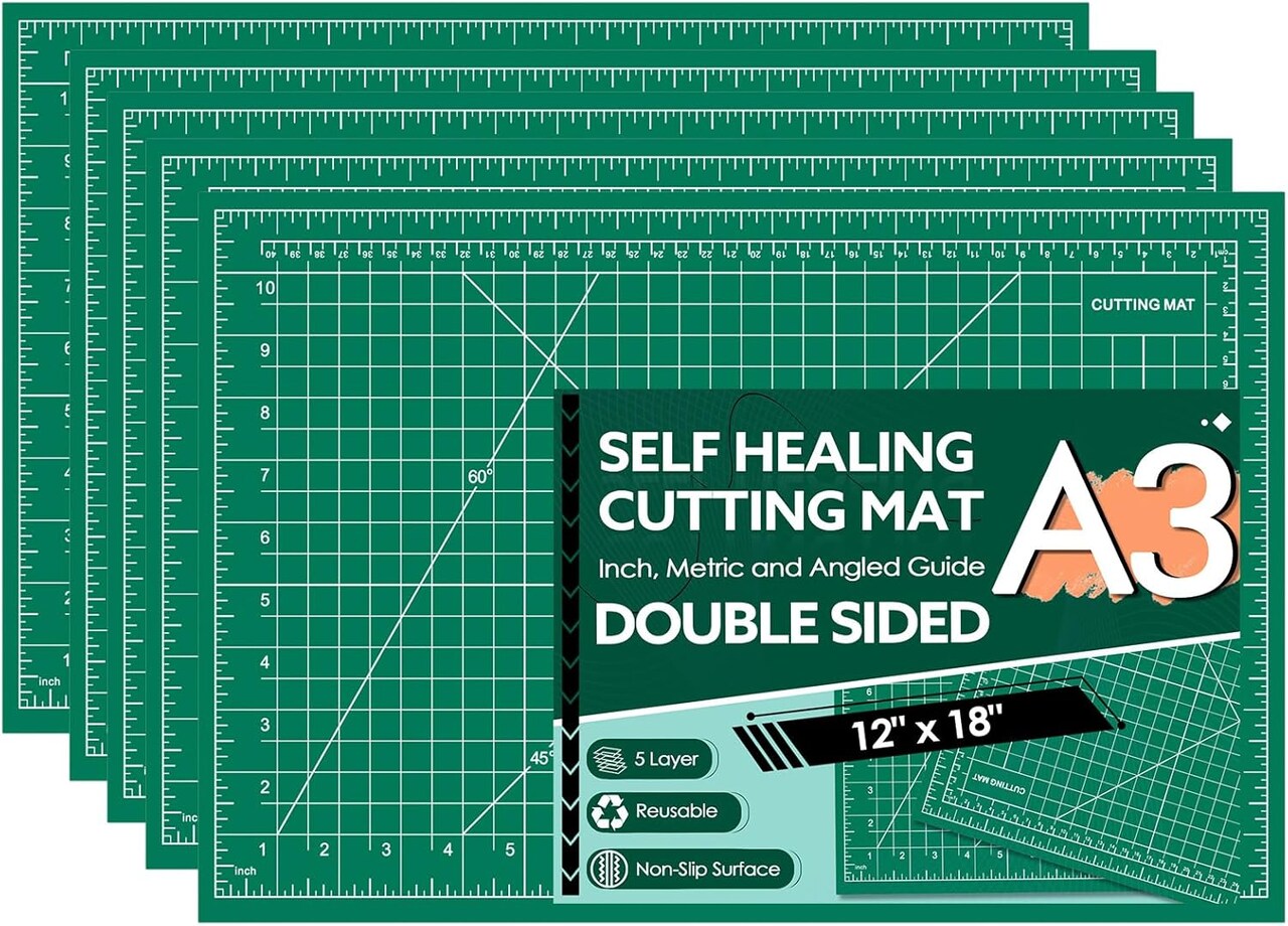 5 Packs Self Healing Cutting Mat 12" x 18" Rotary Cutting Sewing Mat A3, 5-Ply Cutting Board for Crafting, Sewing, Scrapbooking, Quilting and Precision Cutting